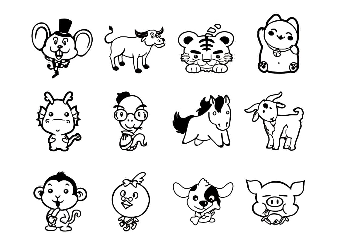 tranh to mau 12 con giap dang yeu