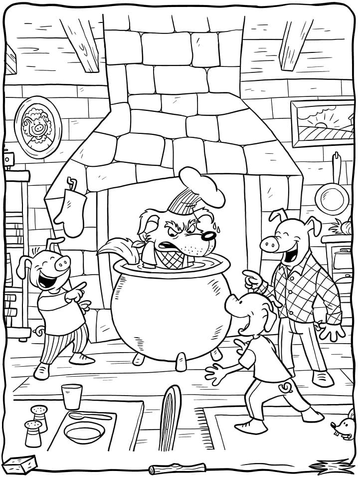 tranh to mau ba chu heo con va cho soi