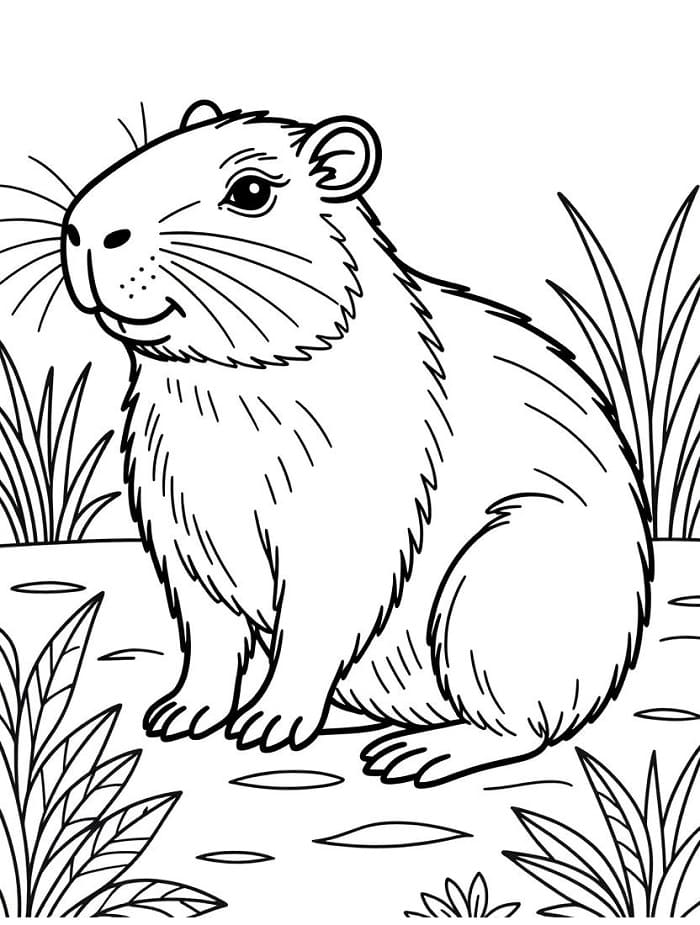 tranh to mau capybara dang yeu