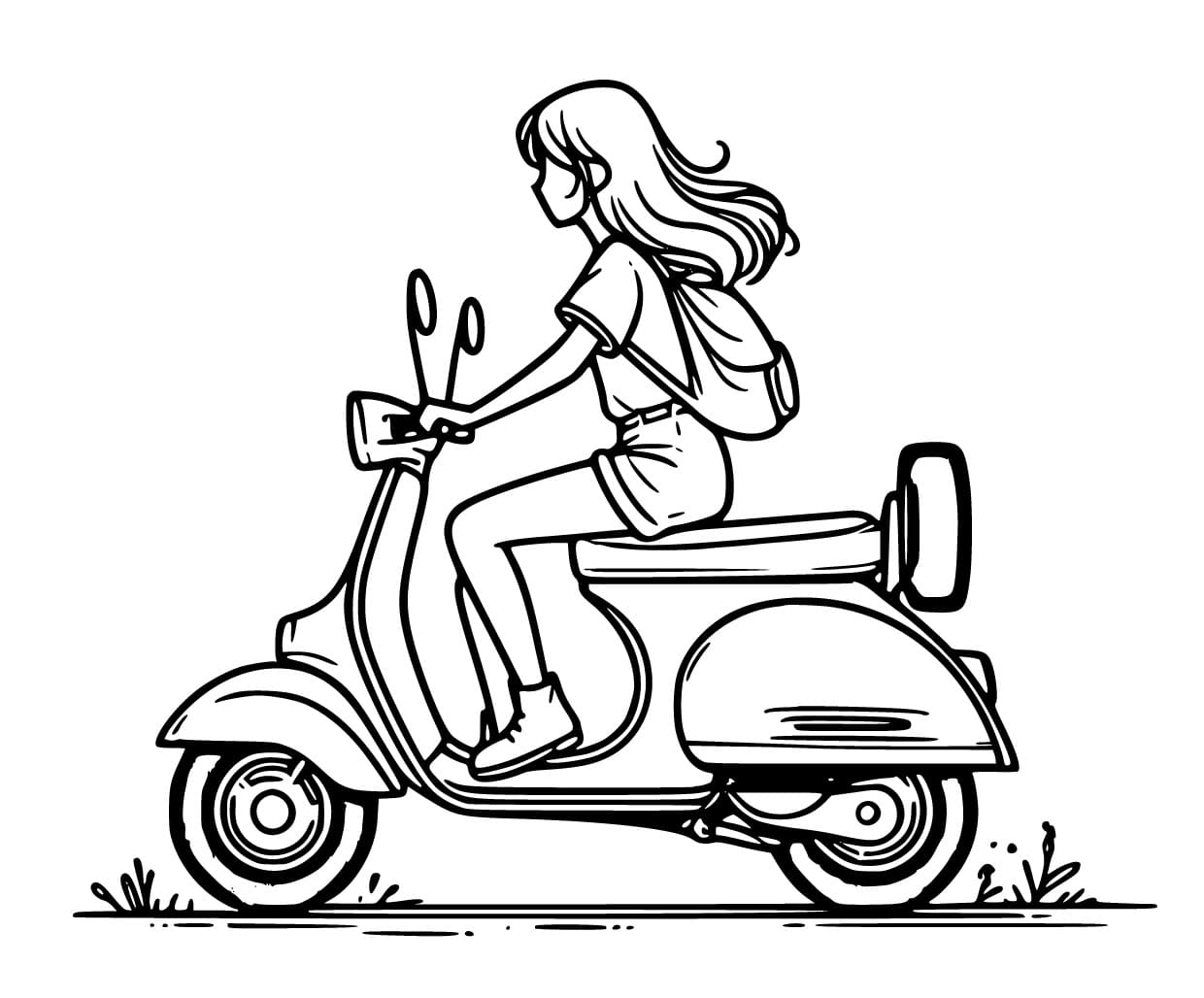 tranh to mau co gai tren xe gan may