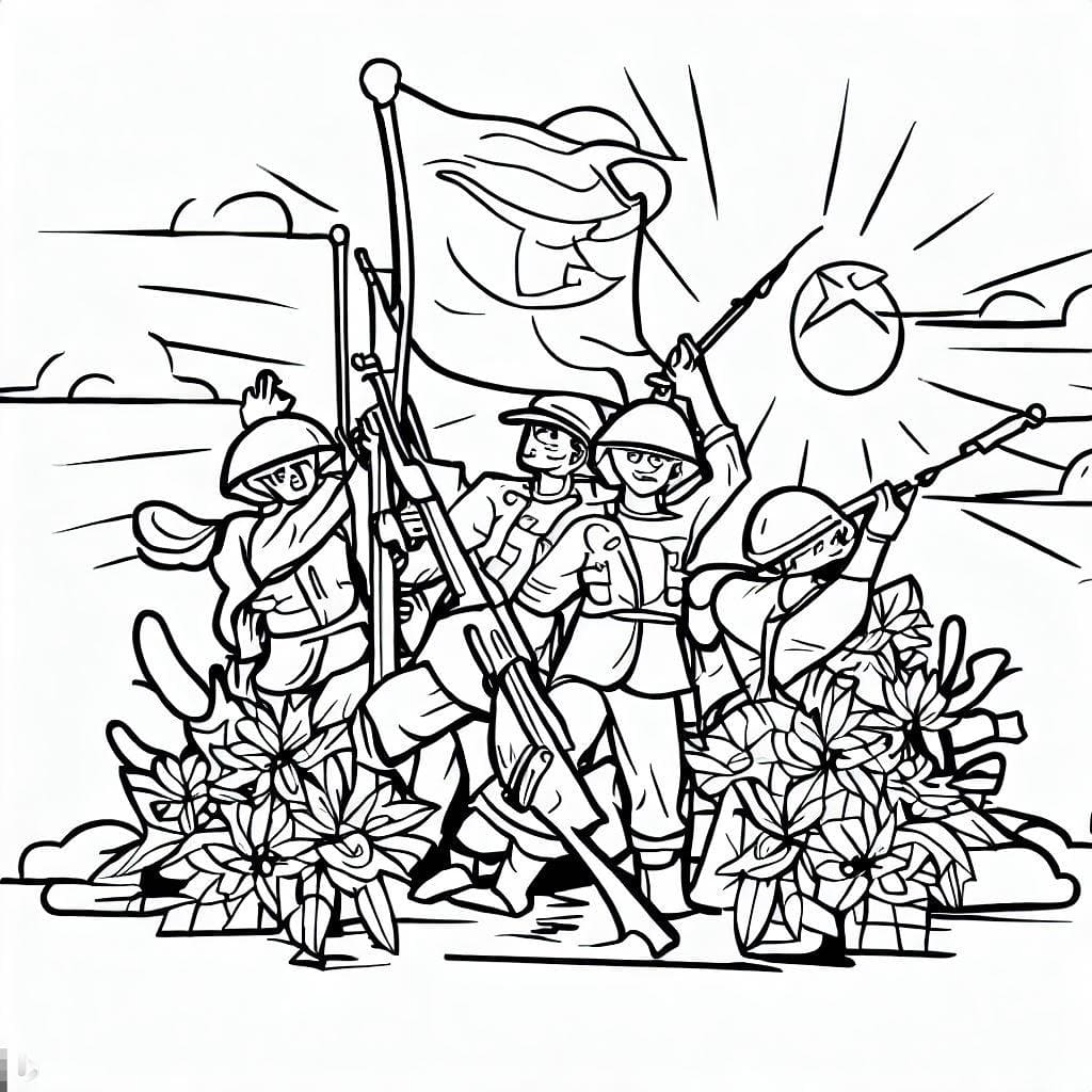 tranh to mau nhung nguoi linh trong ngay giai phong mien nam