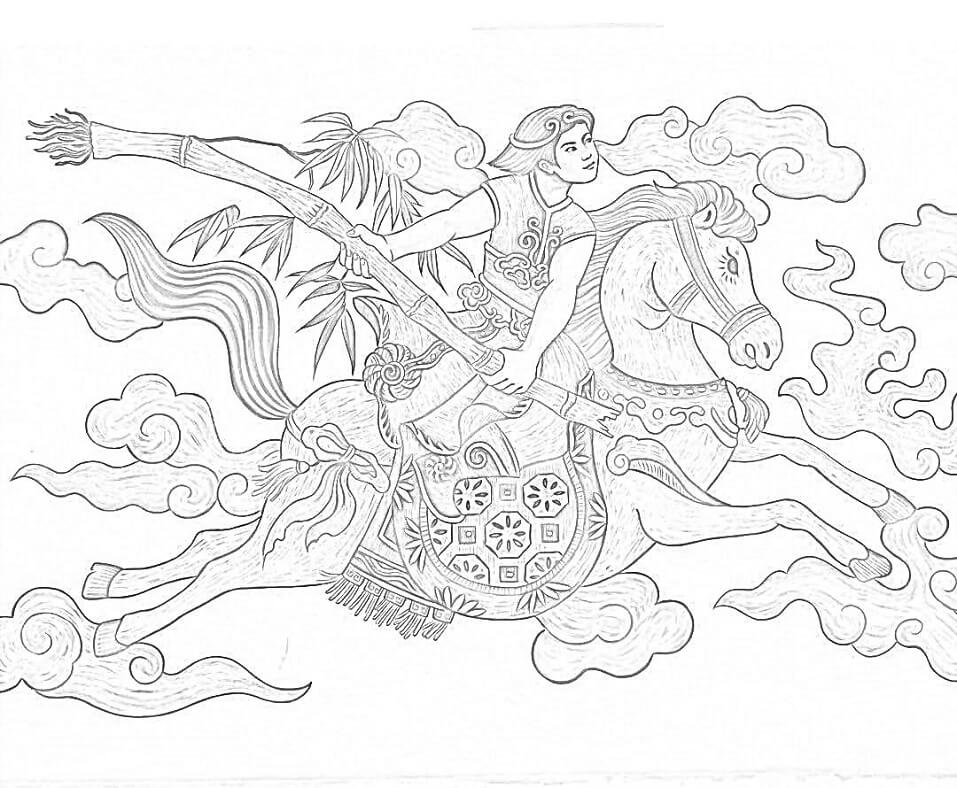 tranh to mau thanh giong tren lung ngua sat