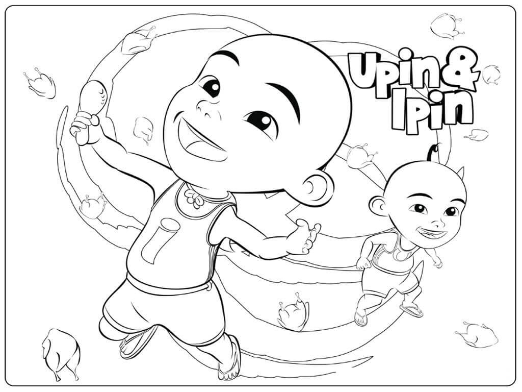 tranh to mau upin va ipin vui ve