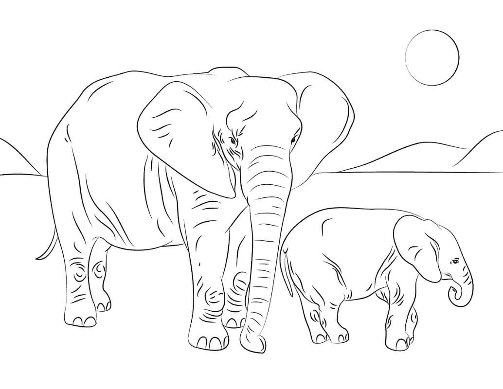 tranh to mau voi me va con